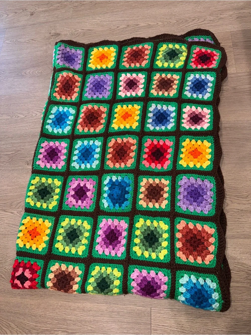 Handmade Colorful Squares Granny Square Afghan Crochet Boho Blanket 67x44